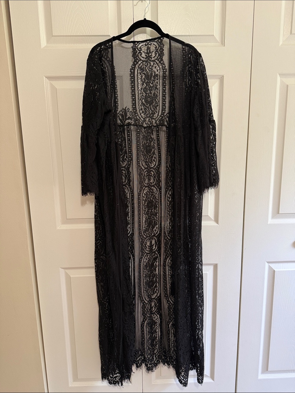 Black Lace Longline Duster Dress